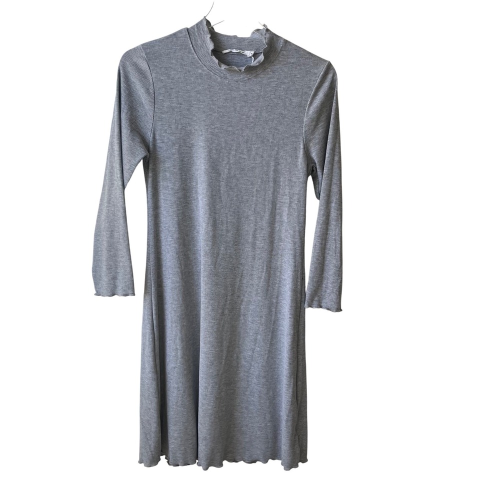 NWOT Avec Les Filles Grey Ribbed Mock Neck‎ Lettuce Hem Mini Dress size M